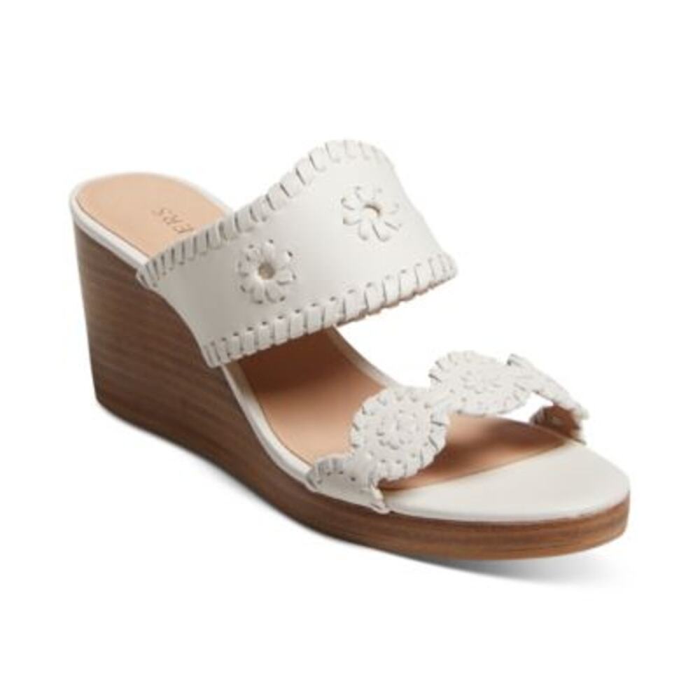 Jack Rogers White Leather Two‑Band Wedge Sandals